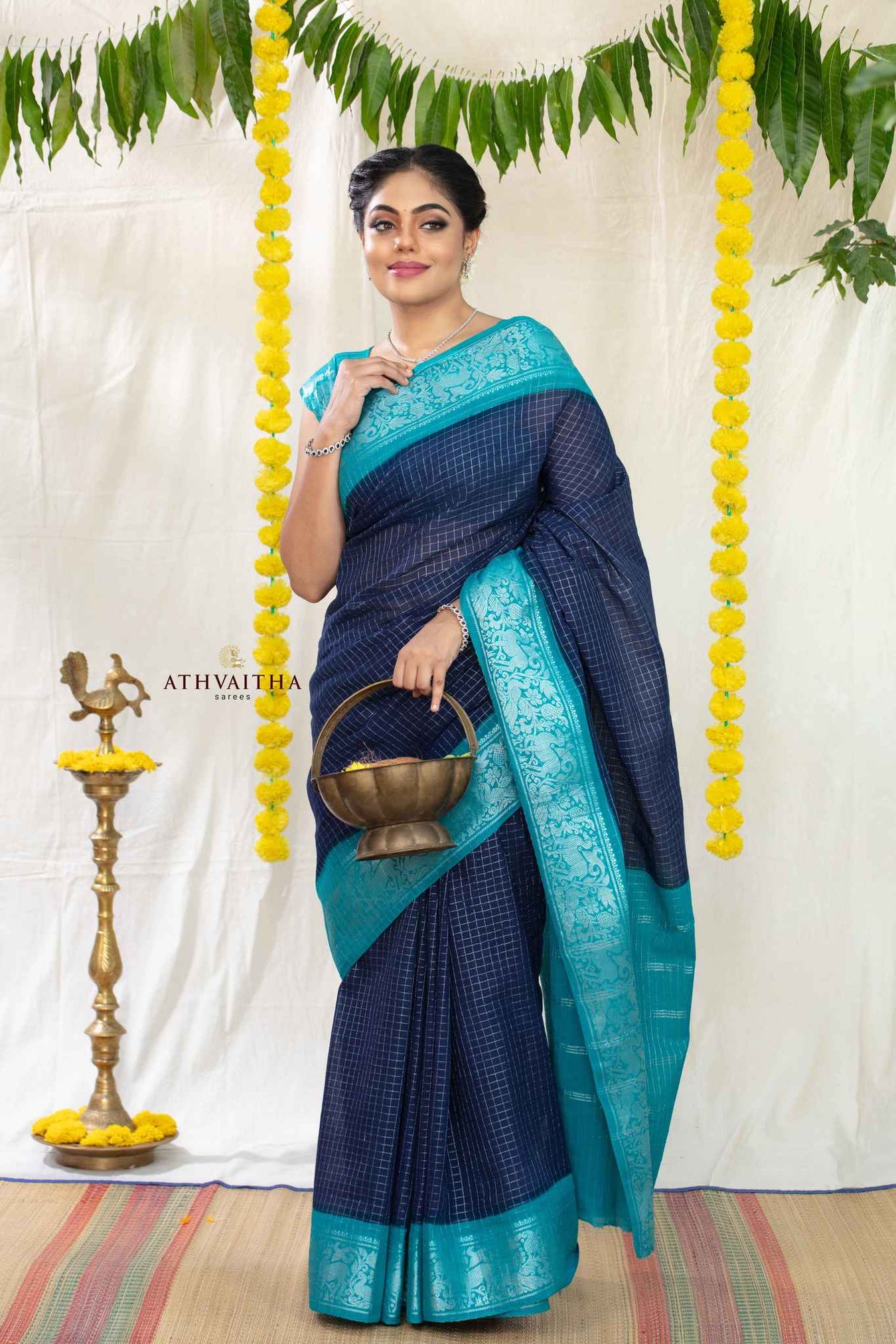 Rani Sungudi Premium Zari Checks Silver Contrast