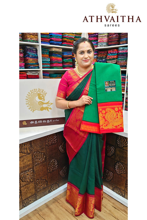 Plain Sungudi Cotton With Bigzari Border-Contrast