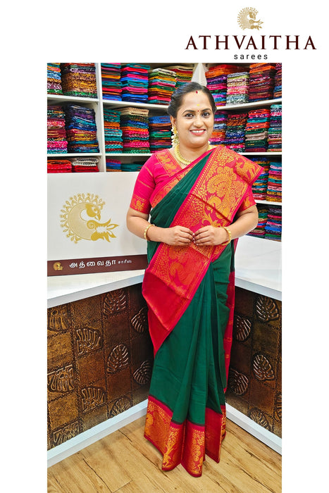 Madurai Sungudi Cotton Plain With Bigzari Border-Contrast
