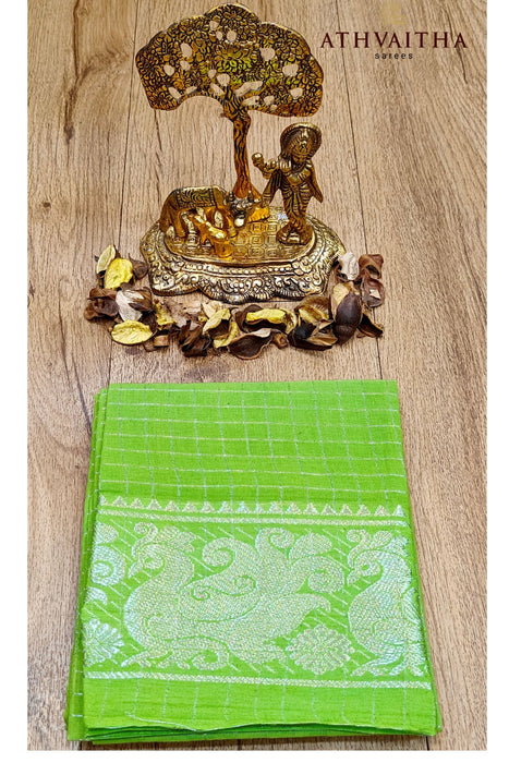 RMS Zari Checks Self Silver Zari Blouse Material-Sneha Green