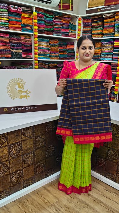 Rani Sungudi Premium Cotton Big Zari Checks-RoyalBlue-Pink