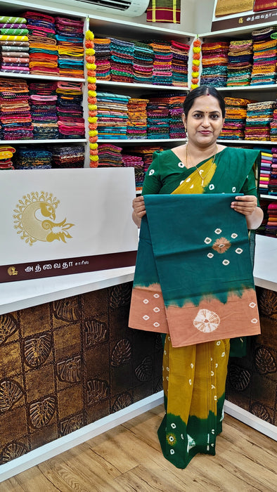 Rani Sungudi Pure Cotton Sarees Tye&Dye 120's-Green With Chocolate