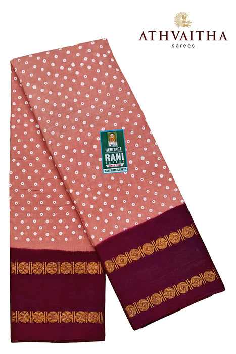 Heritage Rani Sungudi Cotton Polka Dot With Doubleside Rudraksha Border-Contrast
