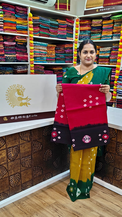 Rani Sungudi Pure Cotton Sarees Tye&Dye 120's-Red With Black