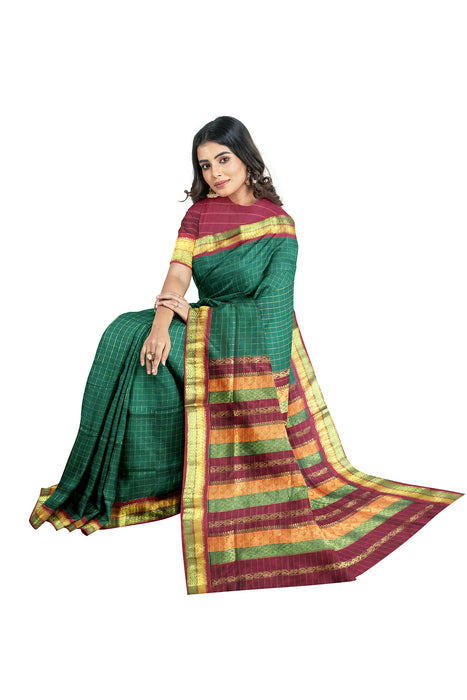 Kalayani Cotton Big Checks-Bottle Green