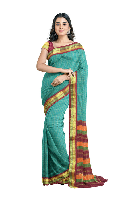 Kalyani Cotton Big Checks - Light Leaf Green