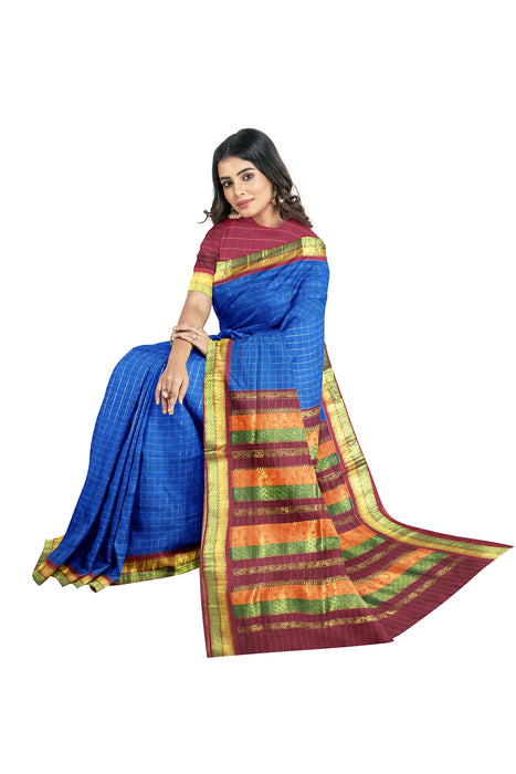 Kalayani Cotton Big Checks - Light Blue