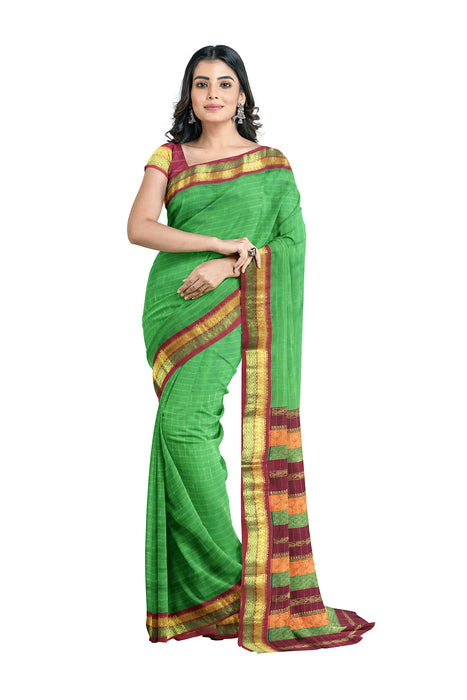 Kalayani Cotton Big Checks-Parrot Green