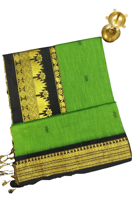 Kalyani Cotton Butta Gold- Green With Black