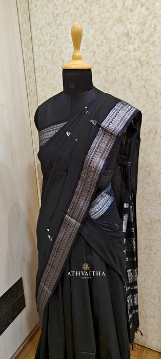 Silk Cotton Half Saree Material-Black-Silver