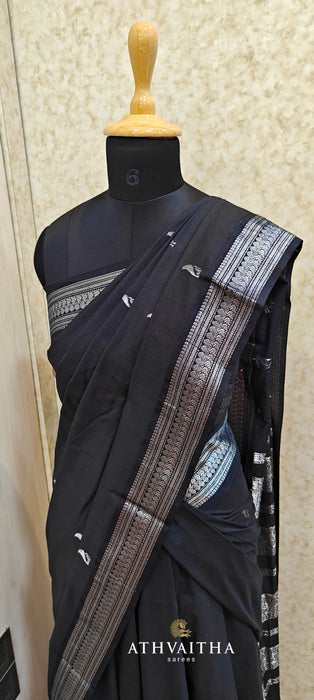 Silk Cotton Half Saree Material-Black-Silver