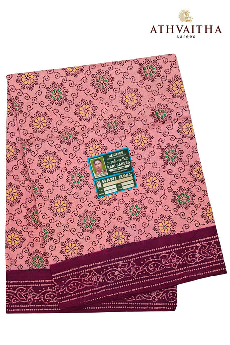 Rani Sungudi Flower Rangoli Without Zari Contrast Border - 10.5Yards Madisar
