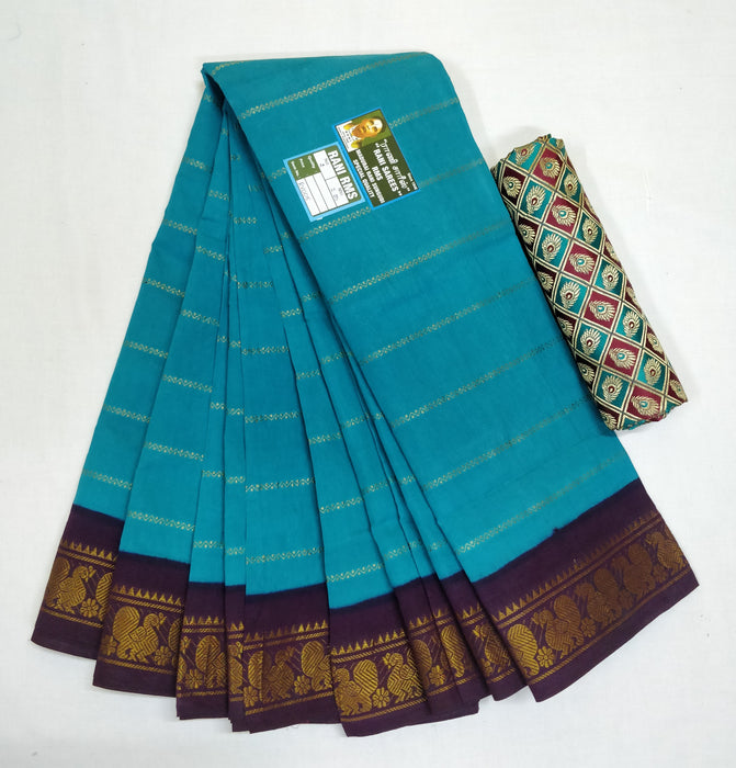 Rani Veldhari 120's - Sky Blue With Purple