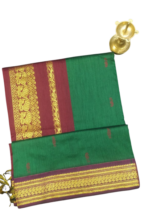 Kalyani Cotton Butta Gold- Green With Maroon