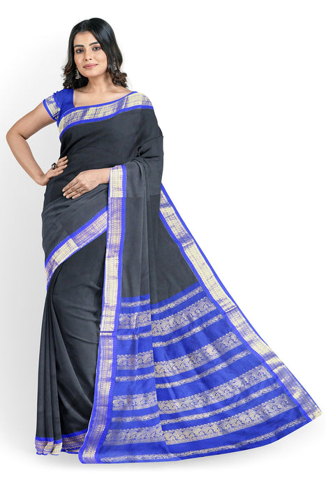 Kalyani Cotton Plain Gold - Black With Blue