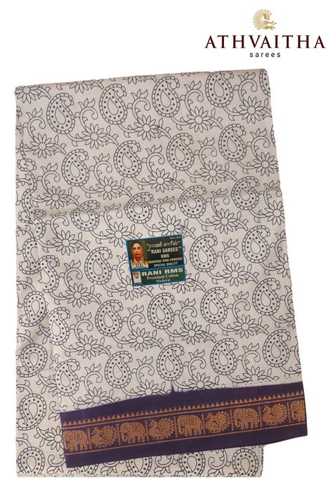 Sungudi Pure Cotton Saree With One Side Small Zari Border-Contrast Hand Printed