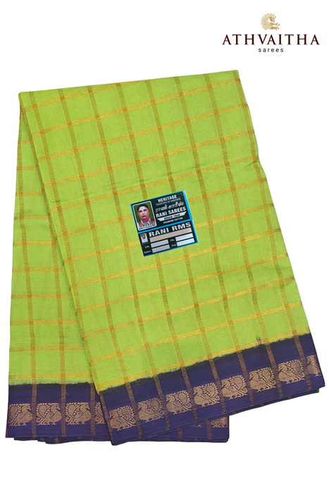 Rani Sungudi Premium Cotton Big Zari Checks-Shena Green