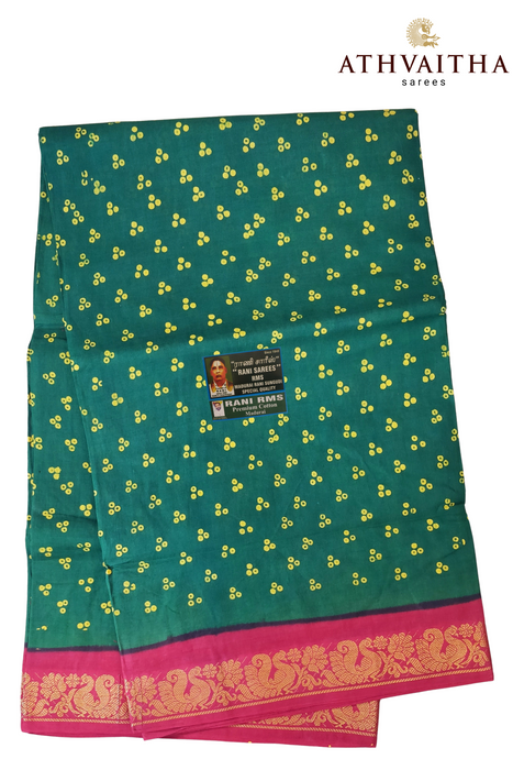 Madurai Rani Sungudi Cotton Big 3 Dot With Doubleside Small Border Contrast - Janaki Wax