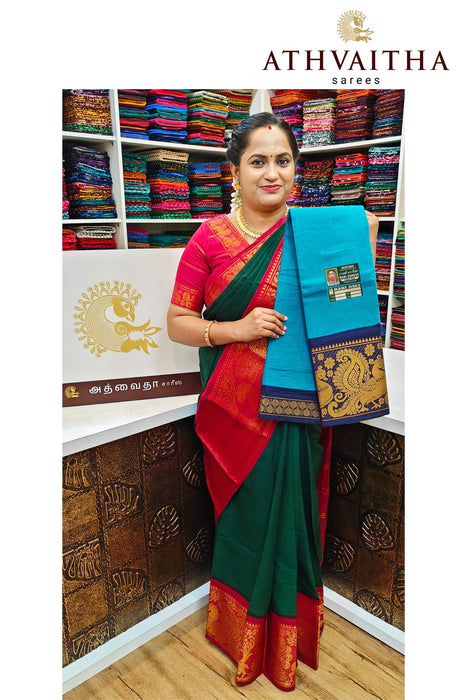 Plain Madurai Cotton Sungudi With Contrast Bigzari Border
