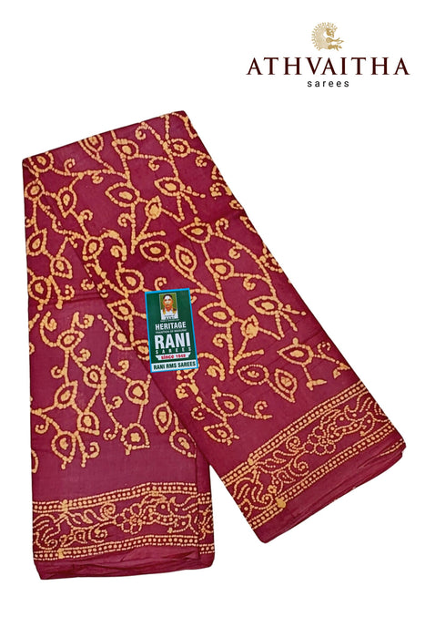 Heritage Rani Sungudi Sarees Without Zari Border Fancy Cool Cotton-Maroon B
