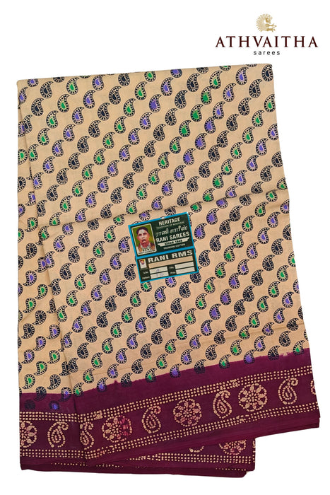Madurai Sungudi Rani Cotton Little Mango Without Zari Contrast Border Sarees -9.50Yards Madisar