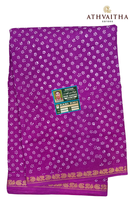 Rani Cotton Flower Dot With Self 1'inch Zari Border Sungudi Sarees -9.50Yards Madisar