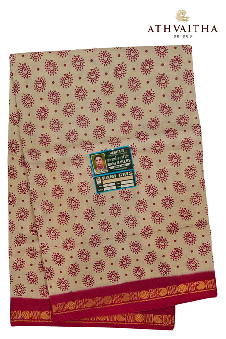 Madurai Rani Sungudi Cotton Flower Mango With Small Border Sarees -9.50Yards Madisar