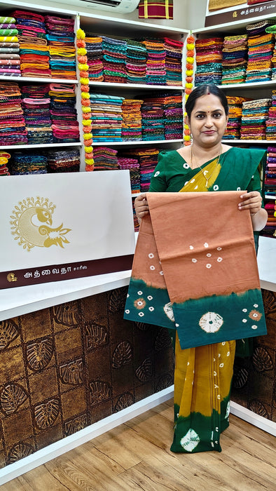 Rani Sungudi Pure Cotton Sarees Tye&Dye 120's-Chocolate With Green