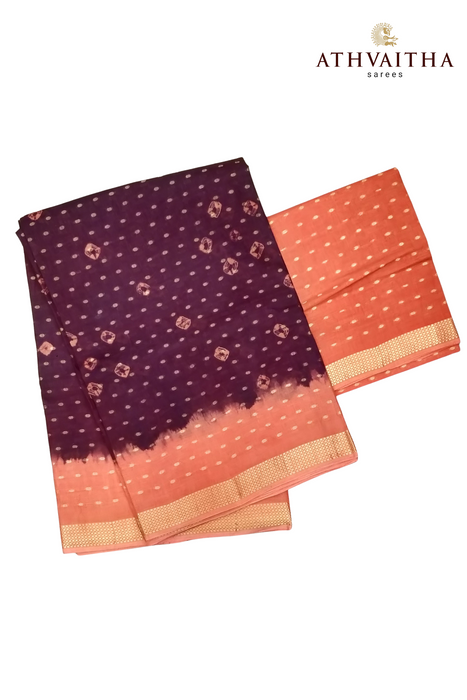 Meena Butta Cotton With Blouse-C.Brown-Orange