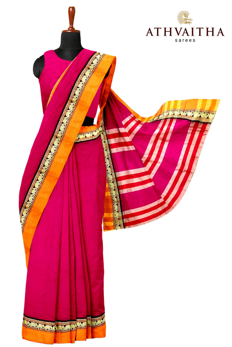 Narayanpet Cotton Saree - Pink With Orange