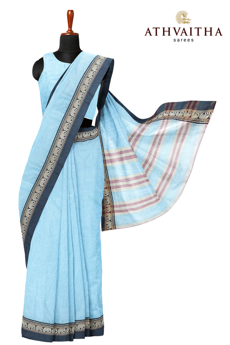 Narayanpet Cotton Saree - Blue With Grey