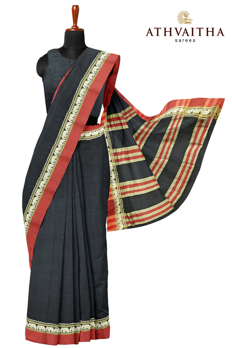 Narayanpet Cotton Saree - Black With Maroon