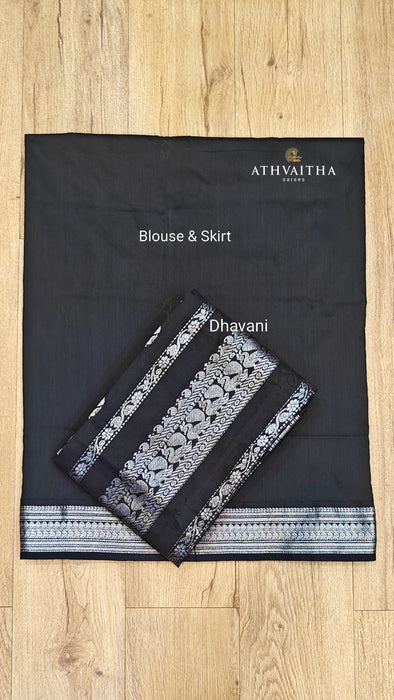 Silk Cotton Half Saree Material-Black-Silver