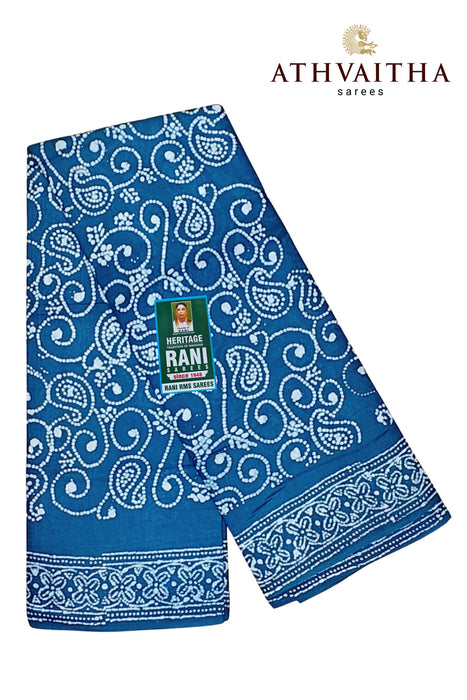 Heritage Rani Sungudi Sarees Without Zari Border Fancy Cool Cotton-PeacockBlue A
