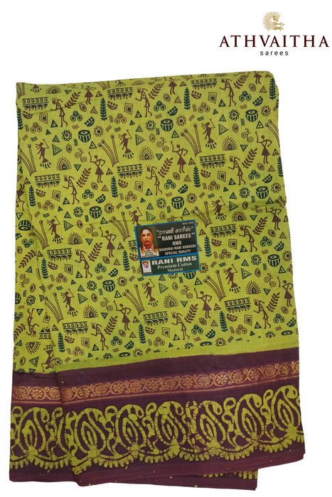 Pure Sungudi Madurai Cotton Rani Saree With Doubleside Border - Upper Sivam Warli