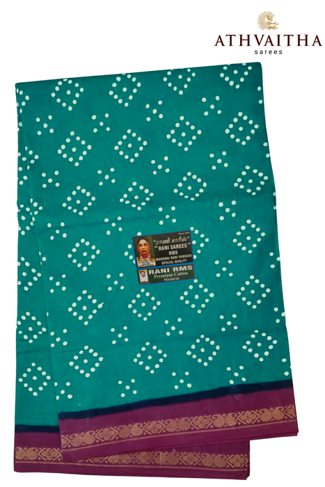 Madurai Rani Sungudi Cotton Saree With Small Zari Border- Meena Beena