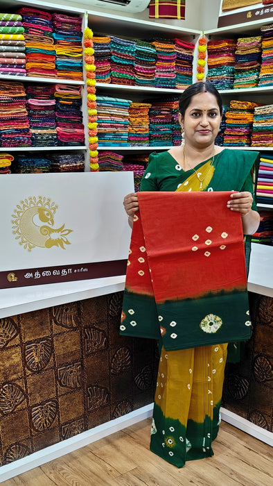 Rani Sungudi Pure Cotton Sarees Tye&Dye 120's-Redsoil With BottleGreen