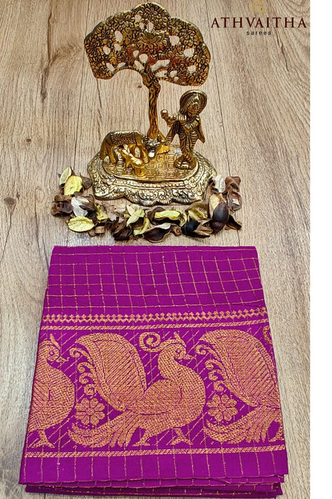 Rani Zari Checks Self Gold Zari Blouse Material-Magenta
