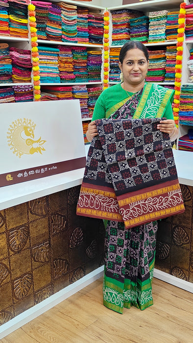 Rani Sungudi Sarees Double Side Annamayil Fancy Wax Print