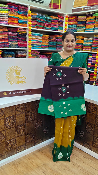 Rani Sungudi Pure Cotton Sarees Tye&Dye 120's-Purple With Green