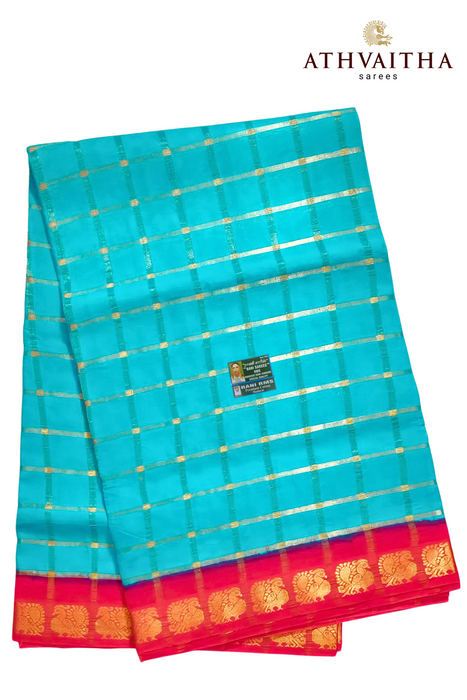 Rani Sungudi Premium Cotton Big Zari Checks-Blue-Red