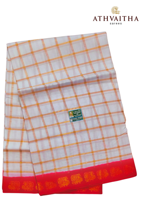 Rani Sungudi Premium Cotton Big Zari Checks-MilkyWhite-Red