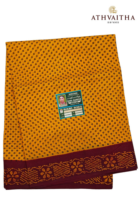 Madurai Heritage Rani Sungudi Polka Dot With Contrast Border Withoutzari - 10.5Yards Madisar