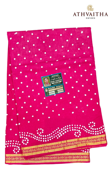 Rani Sungudi Cotton Plain Dot Butta With Self Small Zari Border Sarees -9.50Yards Madisar