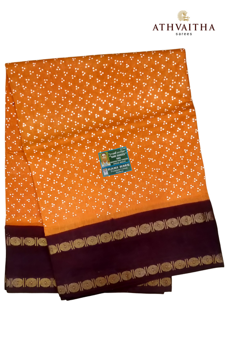 Madurai Sungudi Rani Sarees Cotton Rudraksha Border Contrast Madisar 10.5Yards -Small 3 Dot