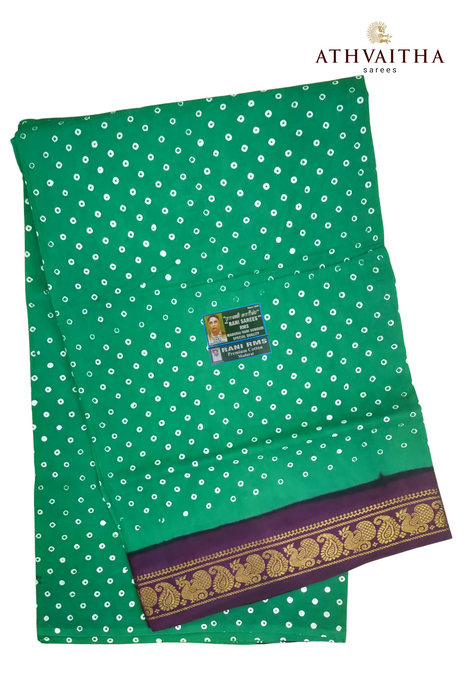 Madurai Sungudi Rani One Side With Contrast Small Zari Border-Polka Dot