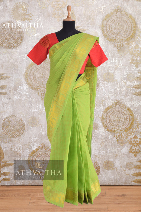 Rani Zari Checks Self -Gold-Sneha Green