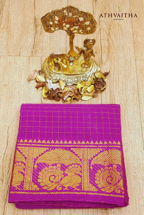 Rani RMS Zari Checks Self Gold Zari Blouse Material-Magenta