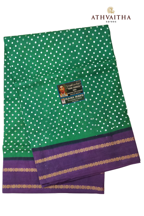 Rani Sungudi Madisar DS Rudhraksham Border Contrast-9.5Yards O.Green-Purple