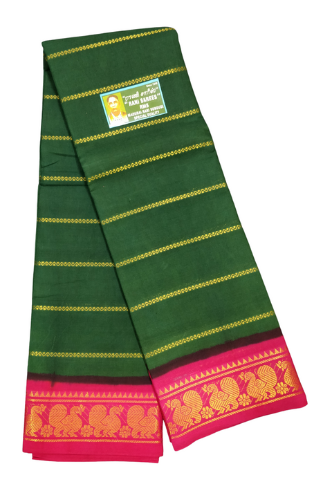 Rani Veldhari 120's - Bottle Green With Pink